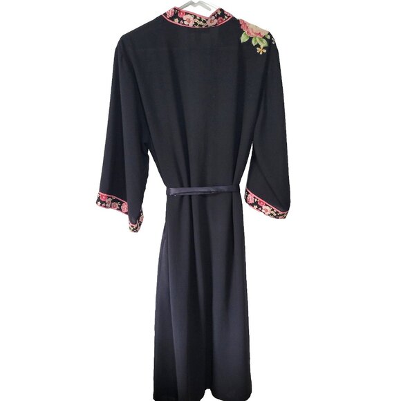 Oscar De La Renta Robe Small Women's Vintage Pink Label Black Floral Embroidered - Picture 3 of 4